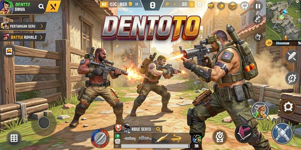 Gameplay DENTOTO yang menegangkan dalam pertarungan Battle Royale.