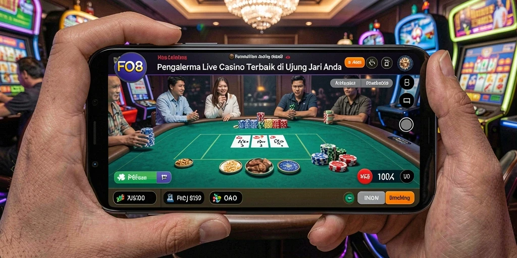 Tampilan gameplay menegangkan di FO8 dengan dealer langsung dan suasana kasino nyata.