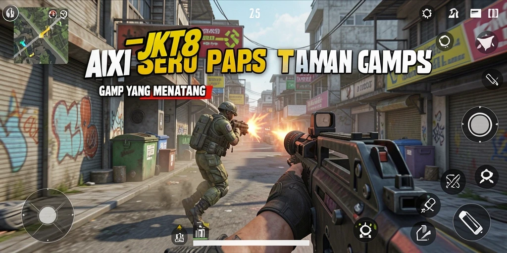 Screenshot utama JKT8 menampilkan aksi intens dalam gameplay TPS.