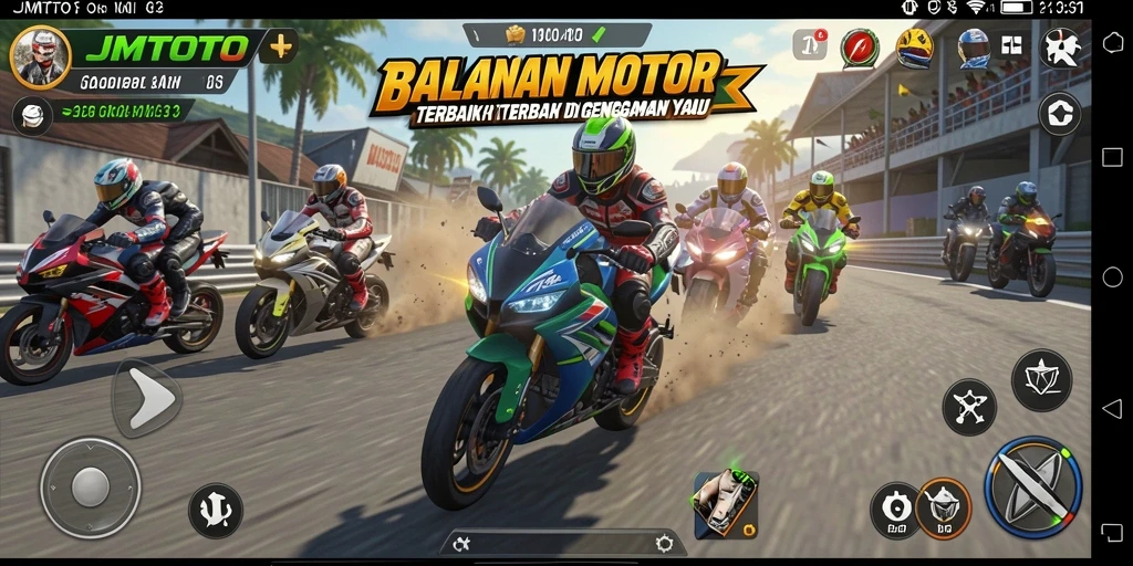 Screenshot JMTOTO menampilkan aksi balapan motor yang mendebarkan.