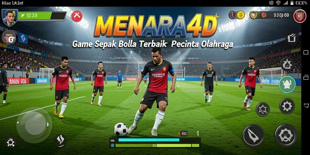 Tampilan gameplay menegangkan di MENARA4D dengan aksi sepak bola seru.