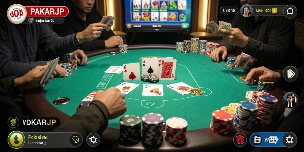 Screenshot gameplay PAKARJP menampilkan aksi poker yang seru.