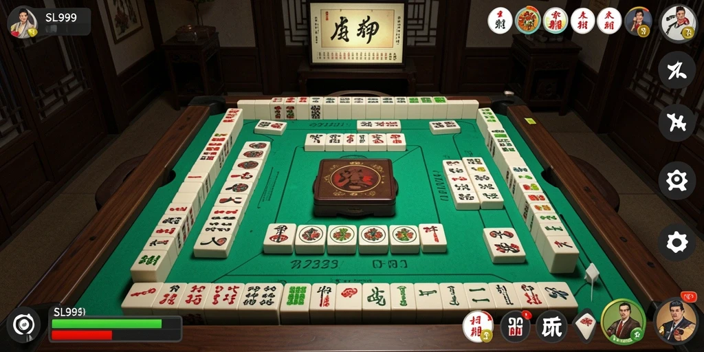 Tampilan gameplay SL999 yang menarik dengan ubin Mahjong berwarna-warni.