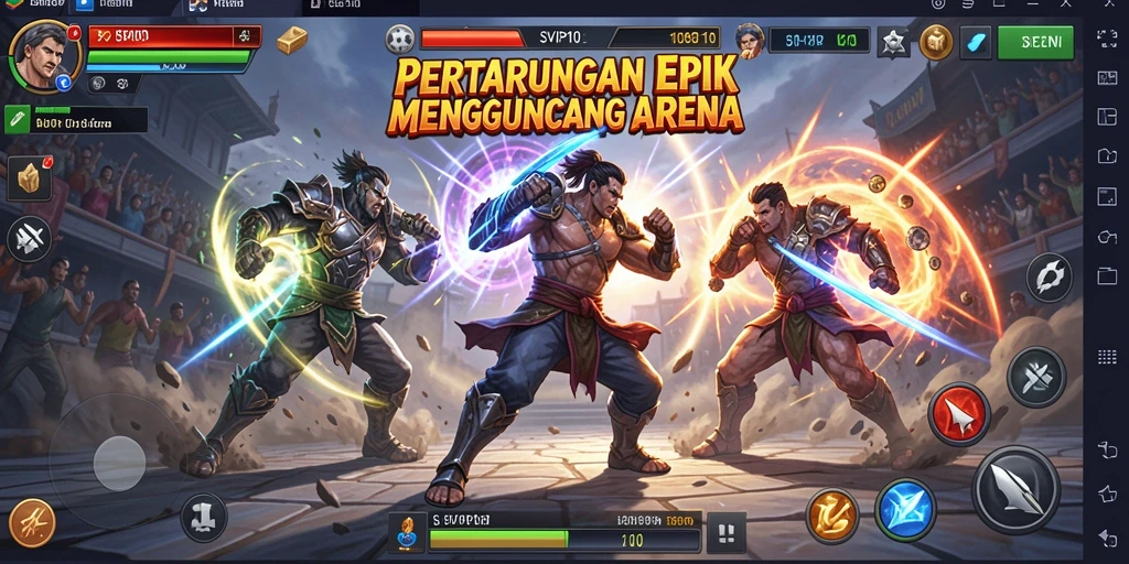 Screenshot menunjukkan aksi pertarungan seru di SVIP10 dengan karakter yang atraktif.